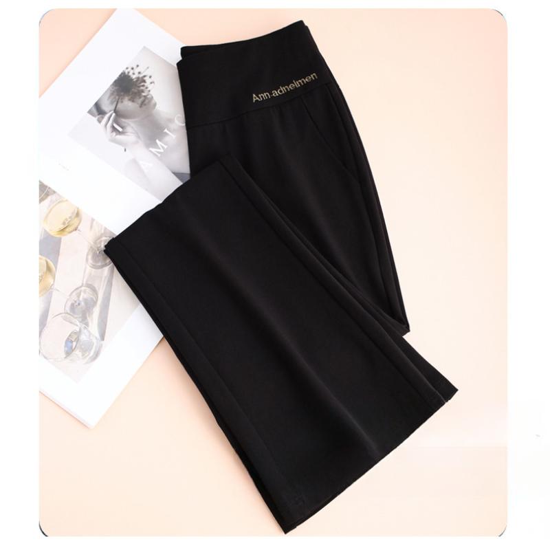 Elastic Waist Flared Pants for Women New High Waist Slimming Slit Micro Flare Pants for Spring and Autumn Black