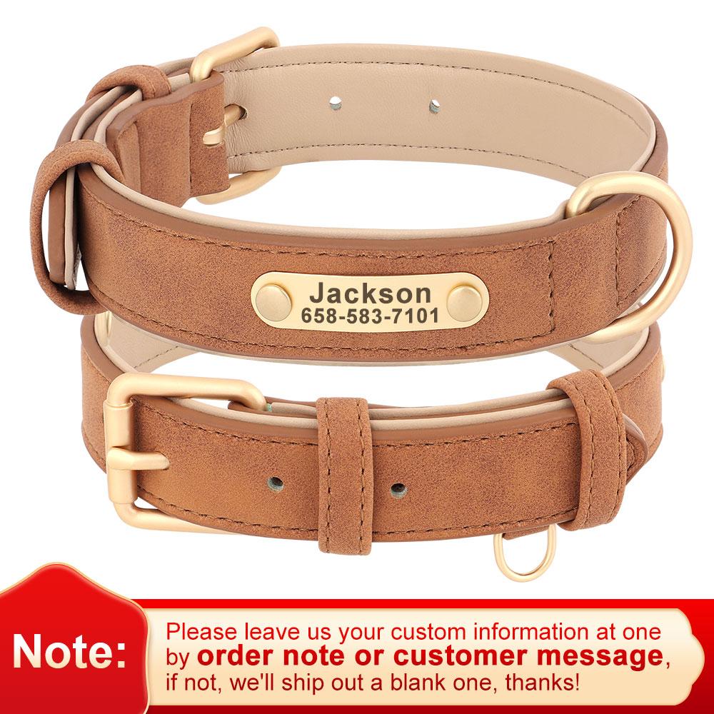 Conjunto Coleira e Guia de Couro PU Personalizado para Cães Coleiras Personalizadas para Cães Placa de Identificação Gravada Gratuita para Cães Pequenos Médios Pitbull Labrador