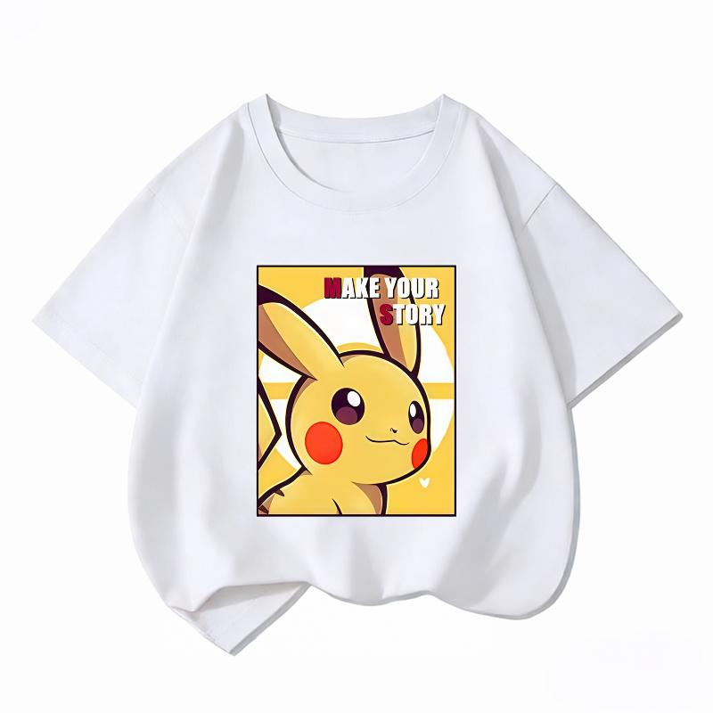 Potdemiel Summer New Pikachu Children's Pure Cotton T-Shirt, Boys and Girls Tops, Comfortable and Breathable Children's T-Shirt