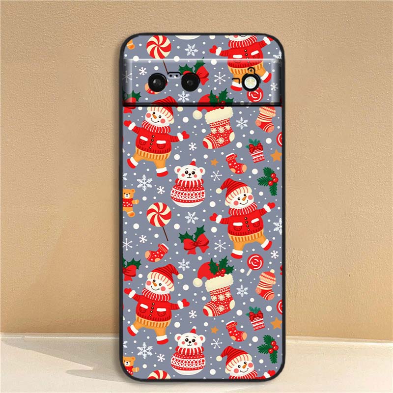 Christmas cartoon pattern Phone Case For Google Pixel 10 9a 9 8A 8 7 7A 6 6A Pro XL 2024 5G Black Soft TPU Silicone