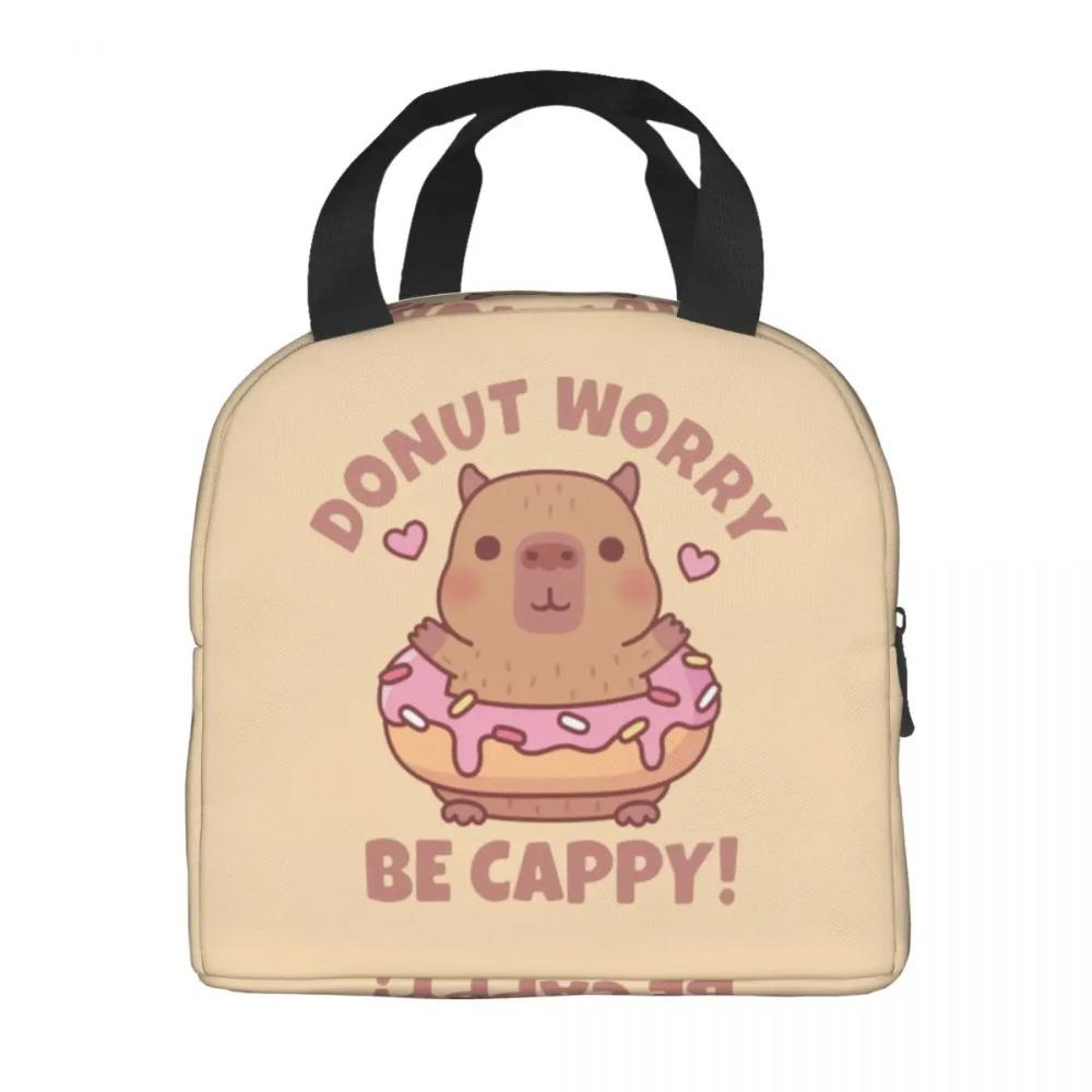 Custom Donut Worry Be Cappy Capybara Insulated Lunch Bag for School Office Portable Thermal Cooler Bento Box Women Children