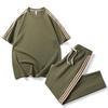 Striped Short-Sleeve Men’s Lightweight, Breathable Sports Suit – Men’s T-Shirt and Long Pants Two-Piece Set