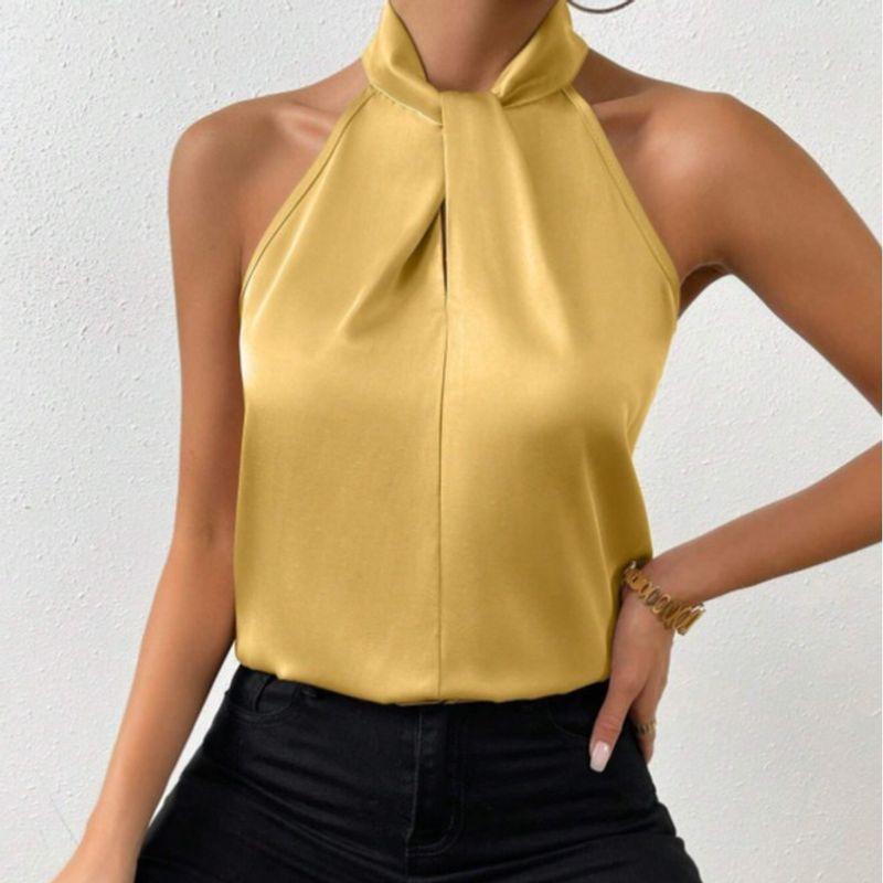 Sleeveless Top Women's Clothing 2025 Summer New Arrival Fashion Female Satin Multicolor Halterneck Cold-Shoulder Sleeveless Vest