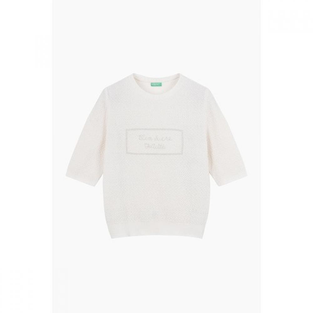 

Benetton Glitter Textured Short Sleeve Knit Bakp60531 Ivory