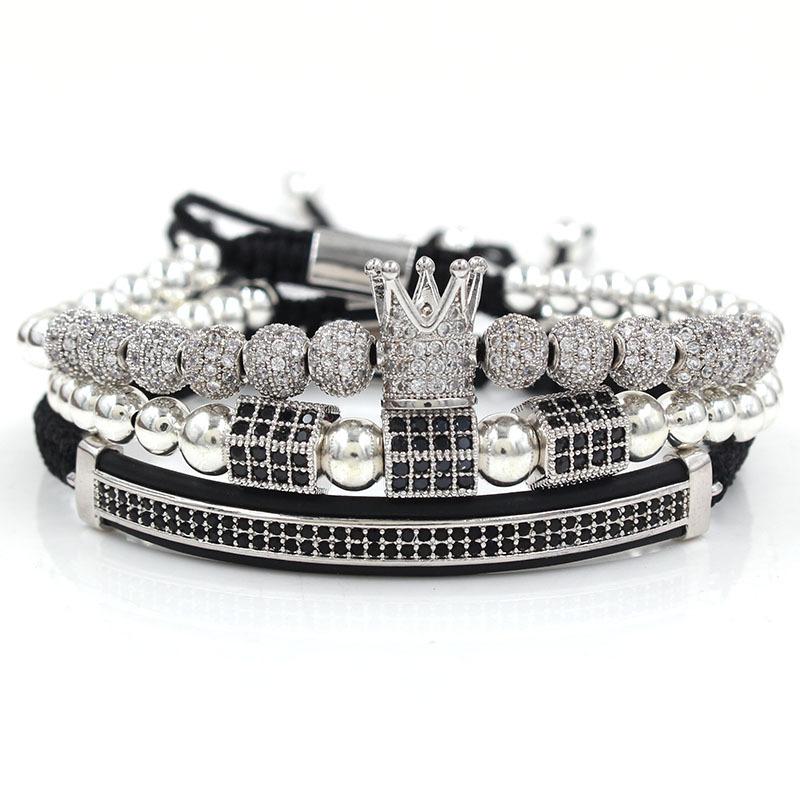 Fashion trend 11 1mm diamond ball braided micro-inlaid high crown 1 hexagonal column double row diamond crescent three-piece bracelet