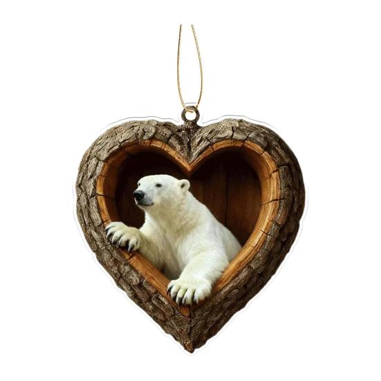 Heart-Shaped Animal Christmas Ornament 2D Flat Acrylic Forest Animal Decoration Woodland Pendant for Xmas Tree Decor Animals Lovers Gift