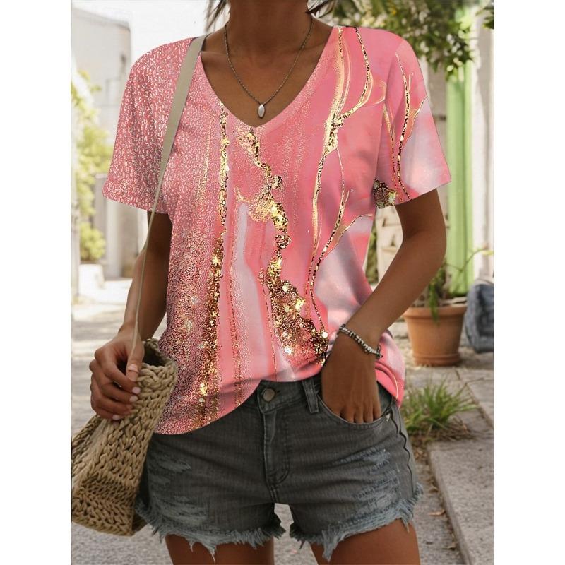 Print T-shirt Women Streetwear Casual T Shirts Y2k Tops Woman Harajuku V-Neck Tees Oversized Clothing