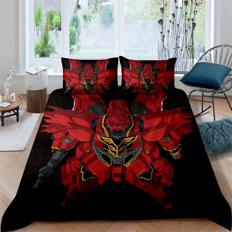 3D printed Mobile Suit Gundam bedding set, printed single duvet cover and pillowcase three-piece set, available in children's