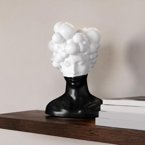 Elegant Hotel Exhibition Ornaments Modern Abstract Bust Statue, Man Portrait Sculpture, Minimalist Black And High End Aesthetic Decor White