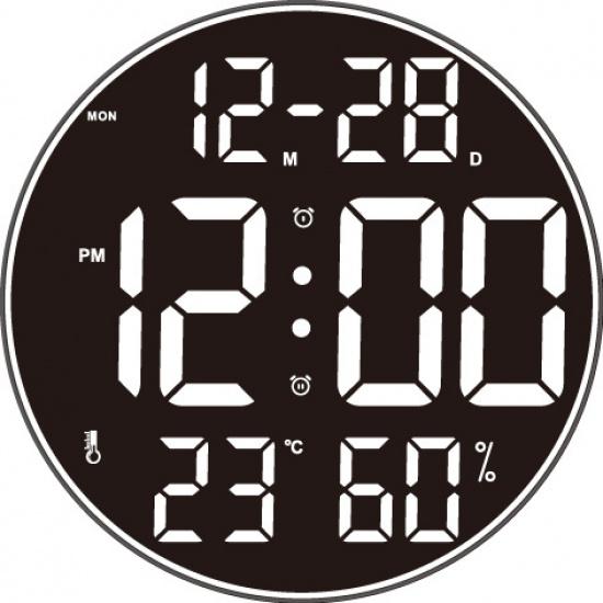 Colorful Ambient Light 12-inch Large Display Digital LED Wall Clock, Multifunctional Minimalist Clock for Living Room, 8011A