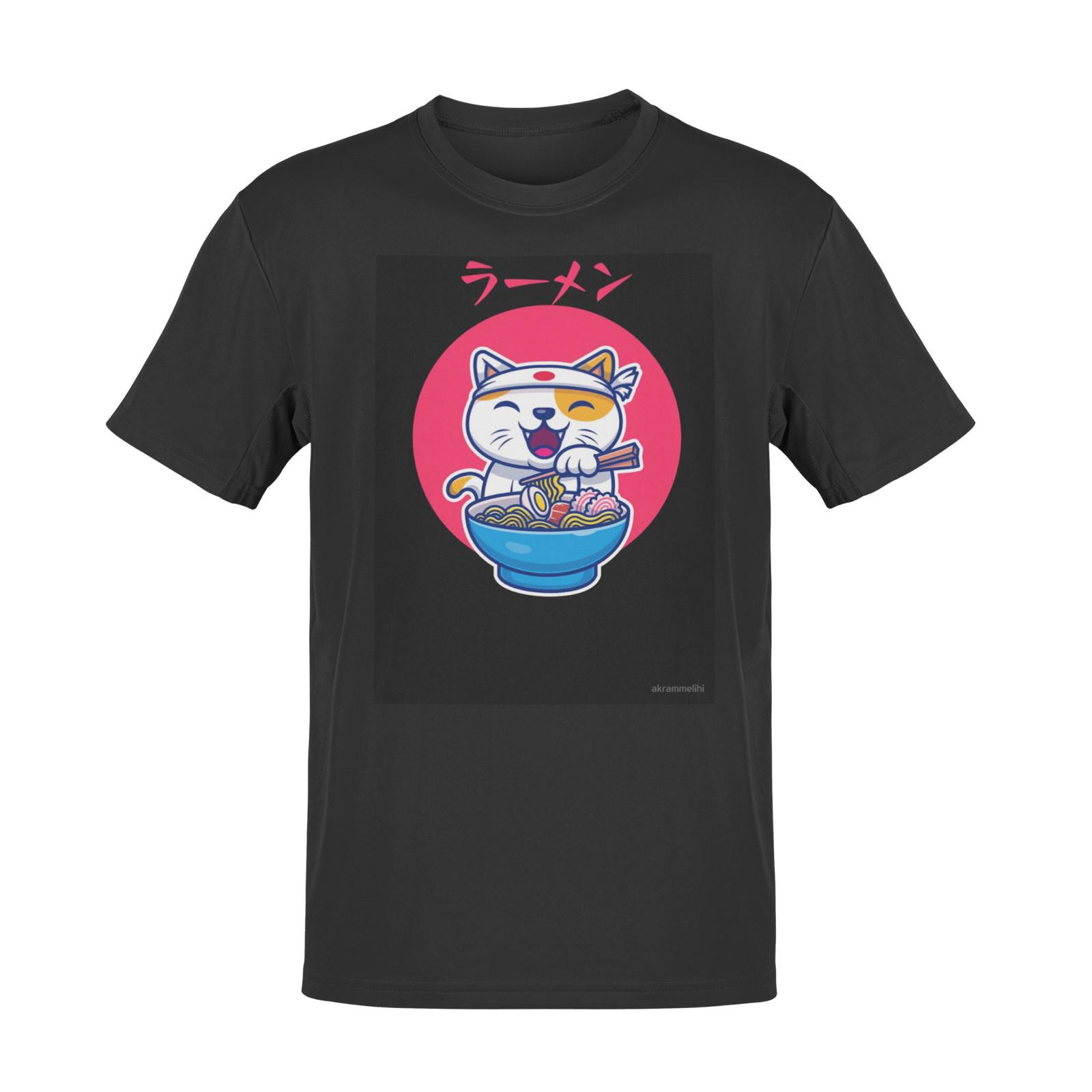 Anime T Shirt Cat Ramen Noodles Manga Japanese Geek T SHIRT 2 3XL