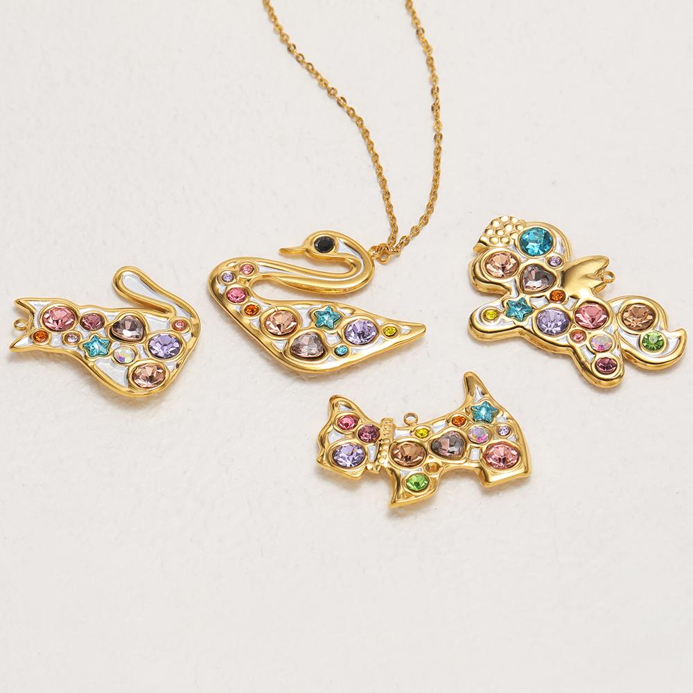 2Pcs Stainless Steel Zircon Animal Cat Dog Charms Swan Pendant DIY Jewelry Findings Sweater Necklace Bracelet Earrings Making