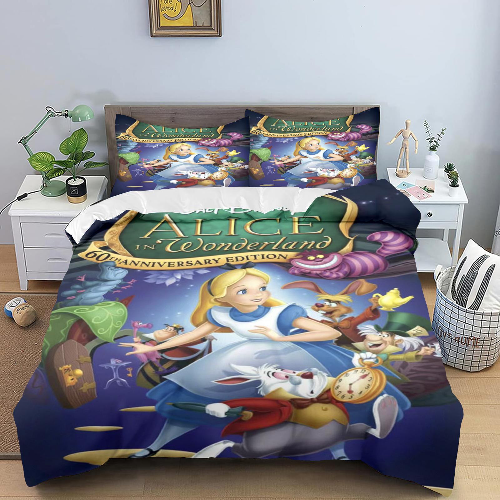 

Alice In Wonderland Duvet Cover Set Childern Home Boys Girls Cartoon Co-Branded Modern 2 Piece Bedding Sets 135x200cm&set