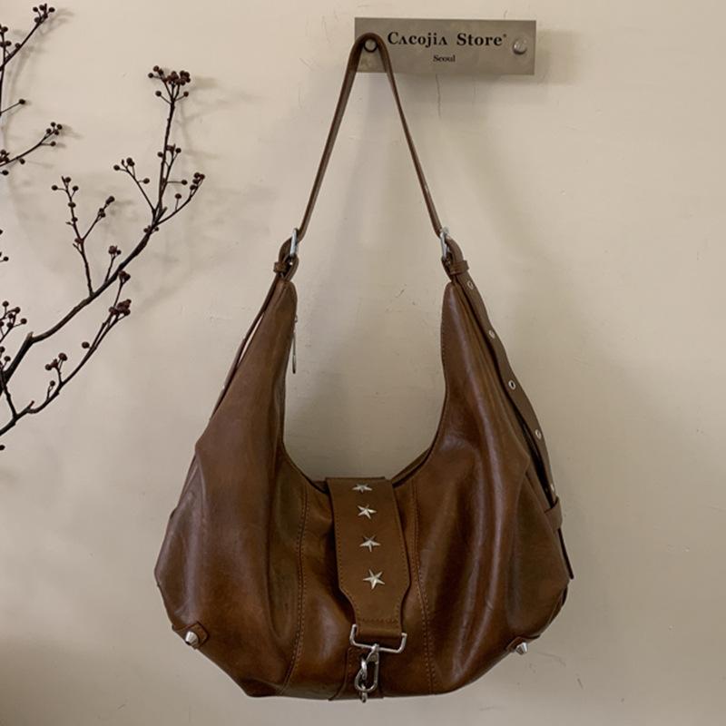 Niche tote bag retro texture casual large capacity shoulder bag soft leather lazy style high value fashionable bag women