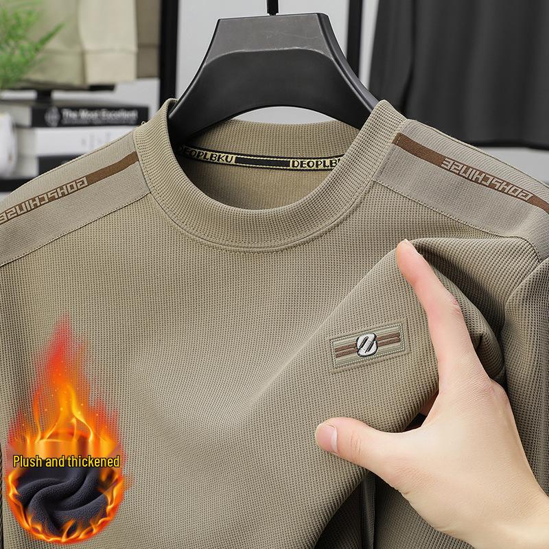 

Men s Winter 2025 Long-Sleeve Round Neck Hoodie with Plus Velvet Base Layer XXXL