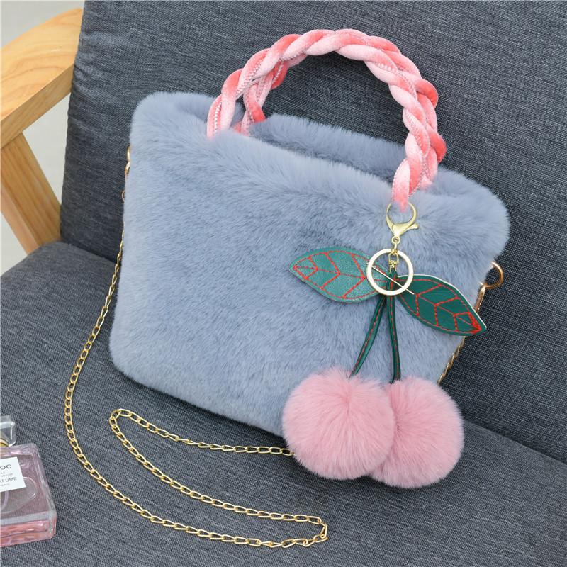 New Autumn and Winter Plush Bag Cute Girl Cherry Bag Shoulder Messenger Bag Women's Handbag
