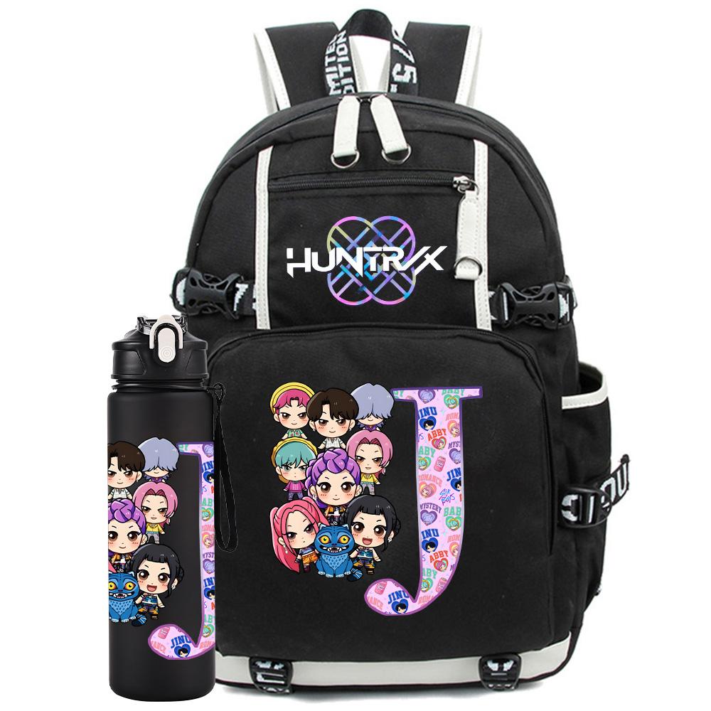 2 Stück/Set 26 Englische Buchstaben K-Pop Aufdruck Rucksack mit 750ml Wasserflasche für Teenager Schüler Mädchen Junge Schultasche Kinder Geschenk Große Kapazität Reisetasche