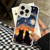 Oil Painting Black Cat  Hard Case For Iphone 17 16 15 14 13 12 11 Pro Max Air Protective Shockproof Coque Phone Cover