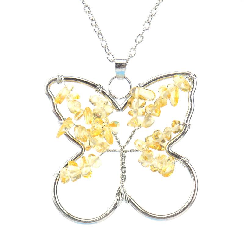 Hand Wrapped Butterfly Tree Of Life Necklace Gravel Crystal Pendant N78 цитриновый