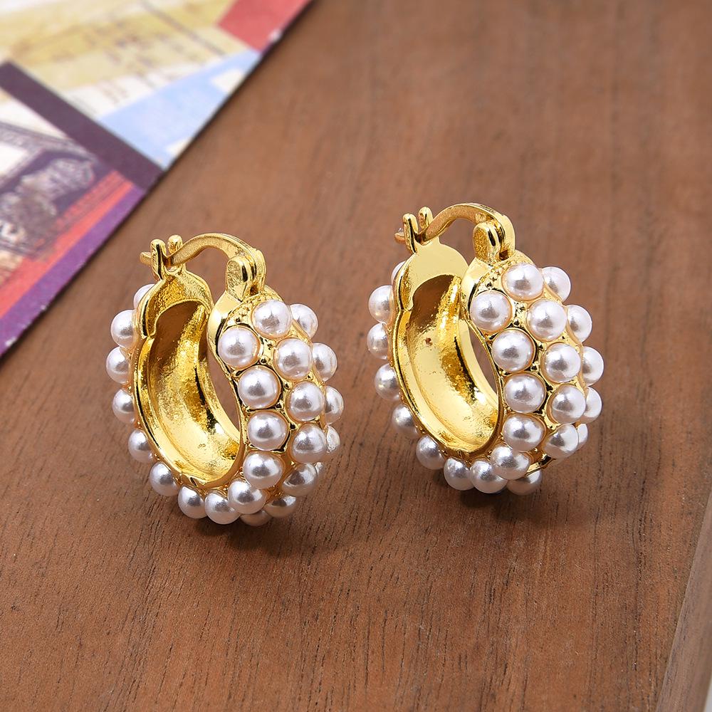 Elegant Copper Zircon & Pearl Hoop Earrings for Women - Real Gold Color-Preservation