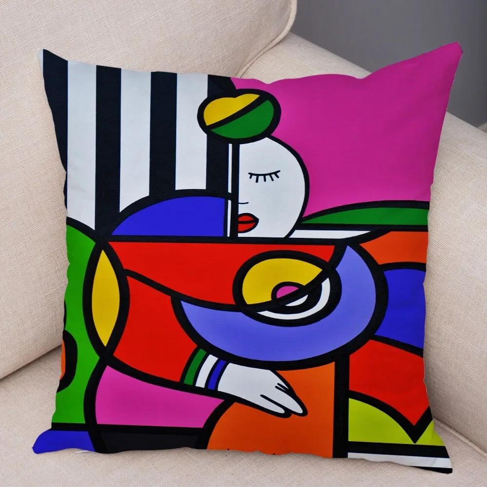 Geometric Cartoon Girl Decorative Pillowcase Living Room Office Ornaments Home Pillowcase