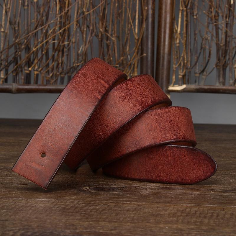 Headless Pin Buckle, No Lead Belt Strip, Belt Body Buckle-Free Retro First Layer Pure Cowhide Men'S Belt, Thickened Leather