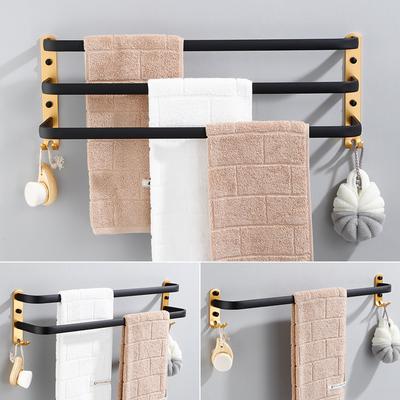 Tuqiu Towel Hanger Wall Mounted 30-50 CM Black Gold Towel Rack Bathroom Aluminum Black Towel Bar Rail Matte Black Towel Holder