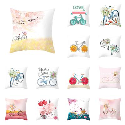 Valentine's Day Bicycle Flower and Grass Print Cushion Cover Home Living Room Sofa Decoration Pillow