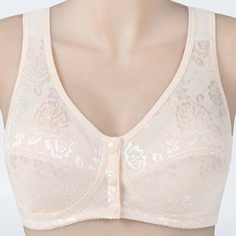 No Steel Ring Wrap Chest Front Button Underwear Vest Style Lace Bra Thin and Large Size Gathering Bra