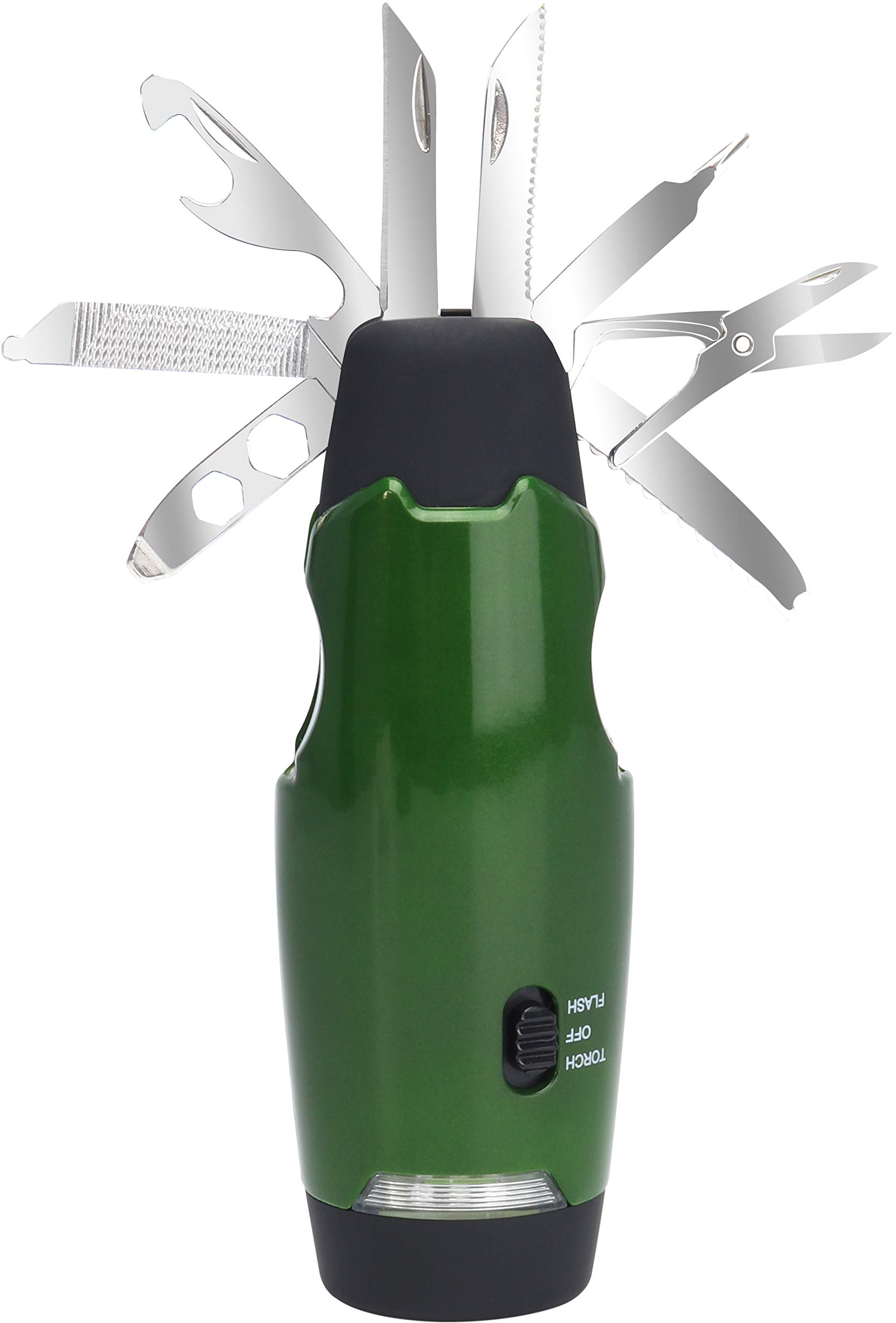 

Macross Outdoor Multi-Tool with Light and Flashlight, 9 Tools (Wrench, File, Bottle Opener, Knife, Saw, Phillips Screwdriver, Scissors, Fishhook