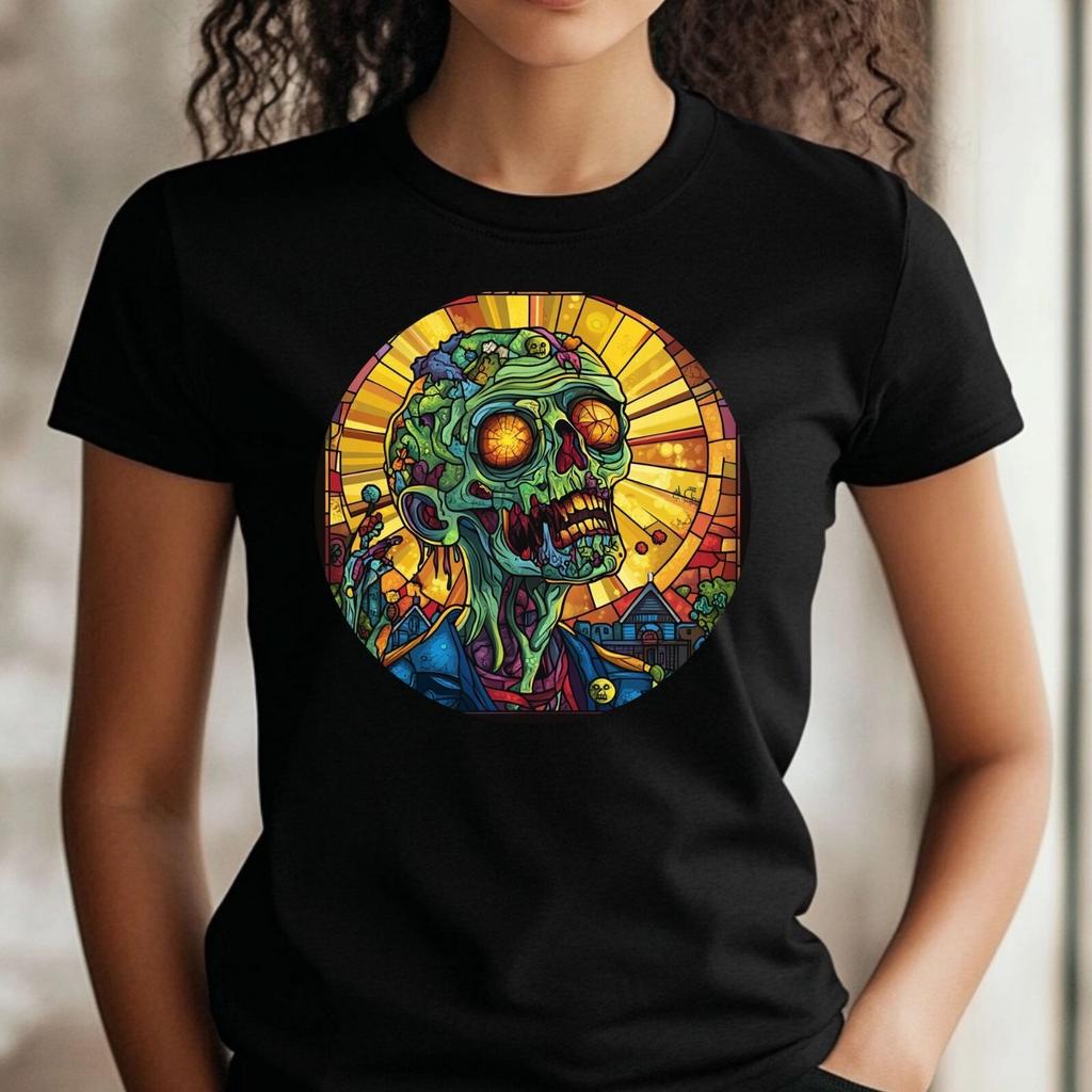 T-Shirt Frauen Zombie Buntglas Motiv Baumwolle Größe XS bis 3XLWird in neuem Fenster oder Tab geöffnet