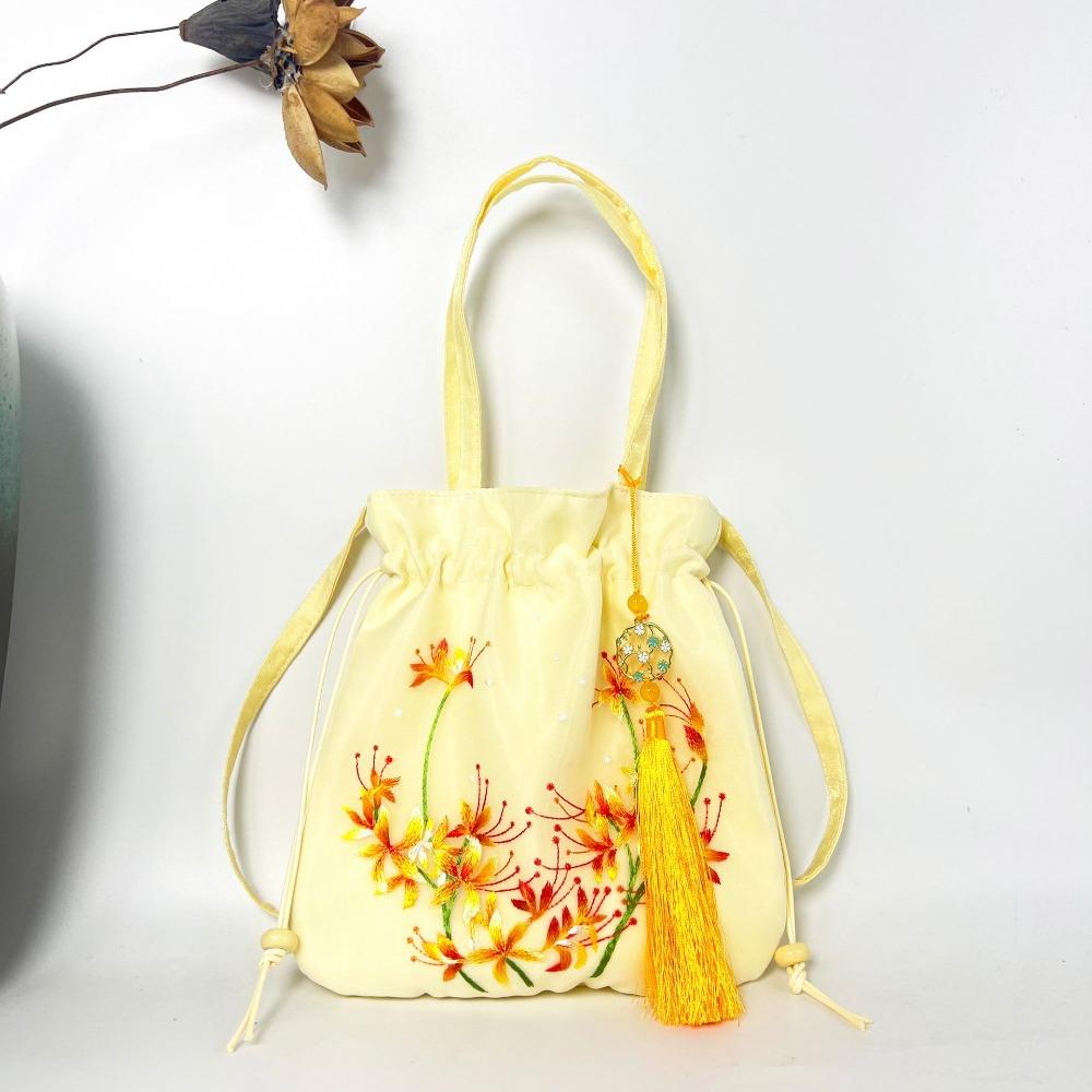 Elegant Chinese Style Drawstring Bucket Bag Organza Small Purse Bag  Shopping