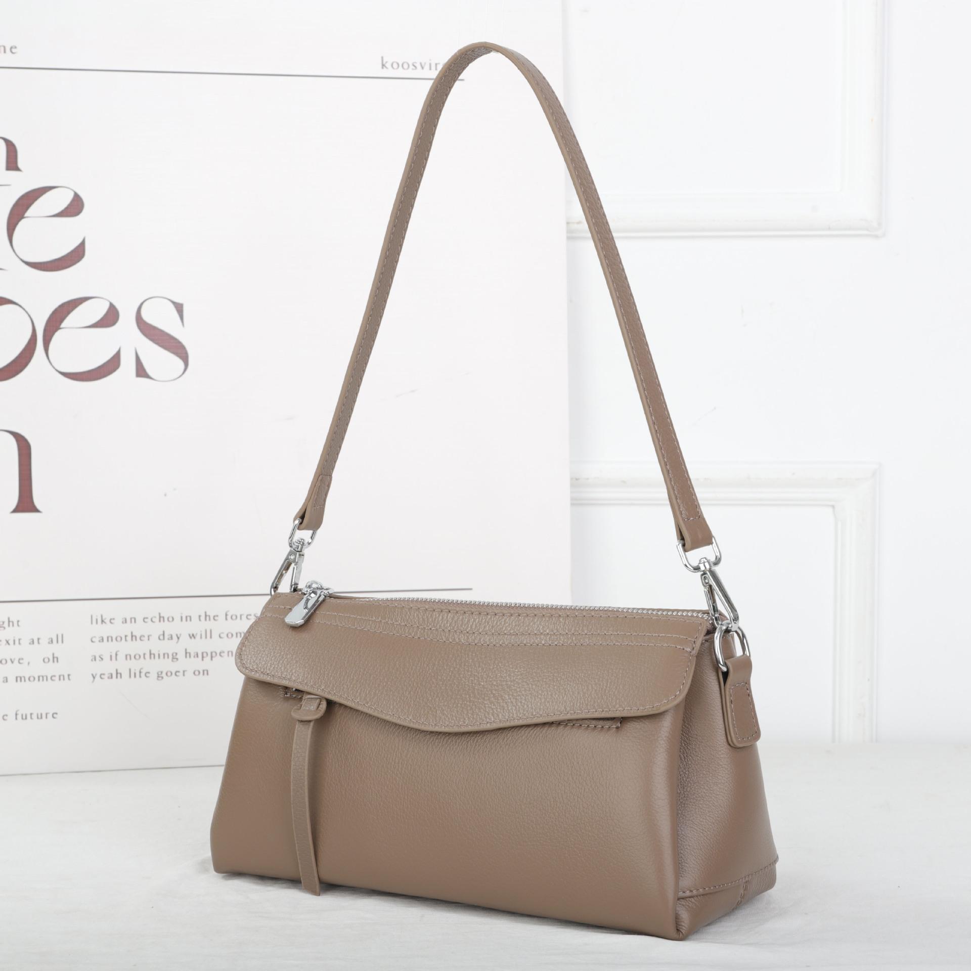 

2026 Женская сумка через плечо из натуральной кожи Верхний слой Коровья кожа Сумка-кроссбоди Многокарманная Подмышечная сумка Ежедневная универсальная сумка 26 x 12 x 15 cm хаки