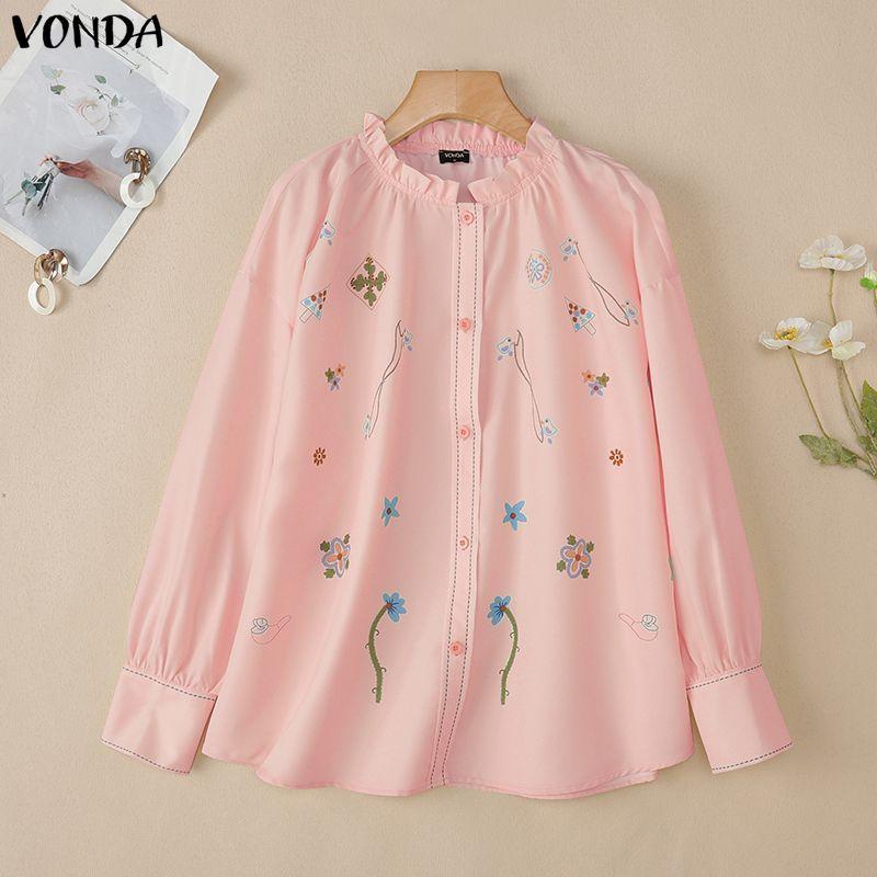 

VONDA Women Floral Print Casual Round Neck Long Sleeve Loose Blouse 5XL