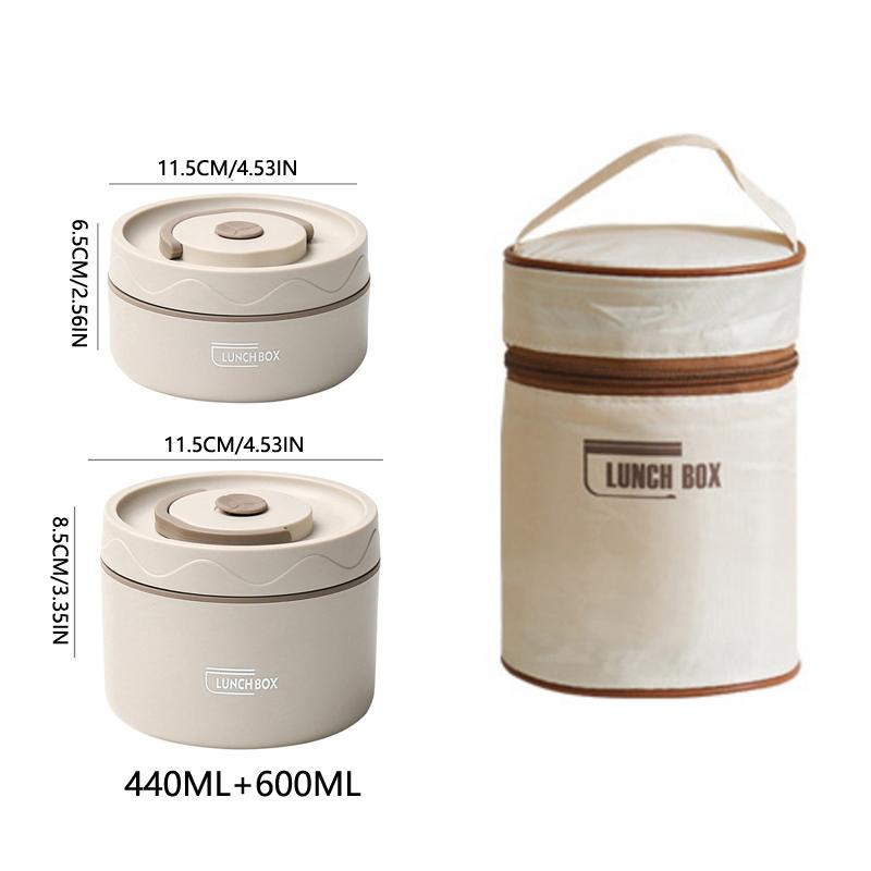 304 Stainless Steel Insulated Lunch Box with Storage Bag Portable Double-layer Covered Lunch Box Office Student Sealed Lunch Box