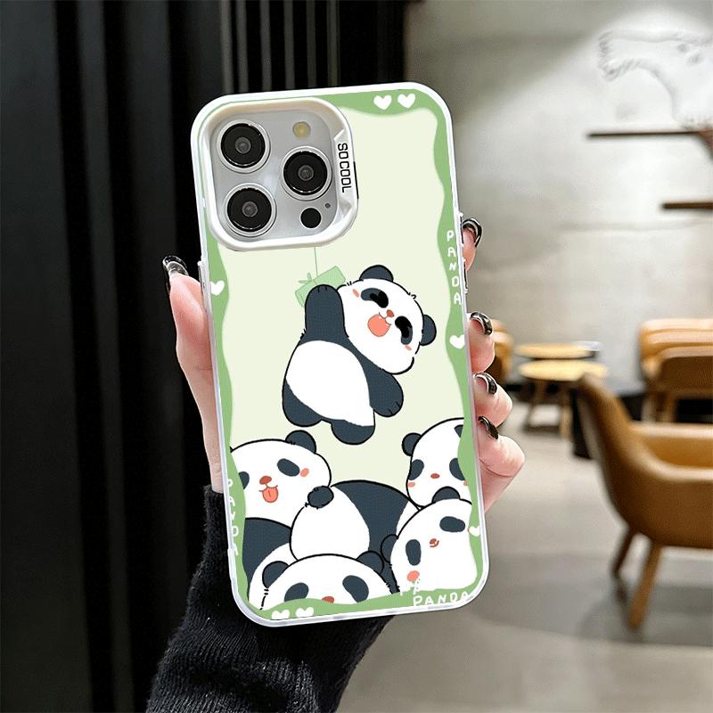 Cute Cartoon Panda Shockproof Phone Case for iPhone 17 Air 16 16E 15 Pro Max 14 Plus 13 Mini 12 Back Cover Anti Fall Fundas