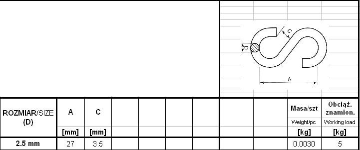 S-Type Galvanized Complementary Link 2.5Mm - Hook S-25 Pcs