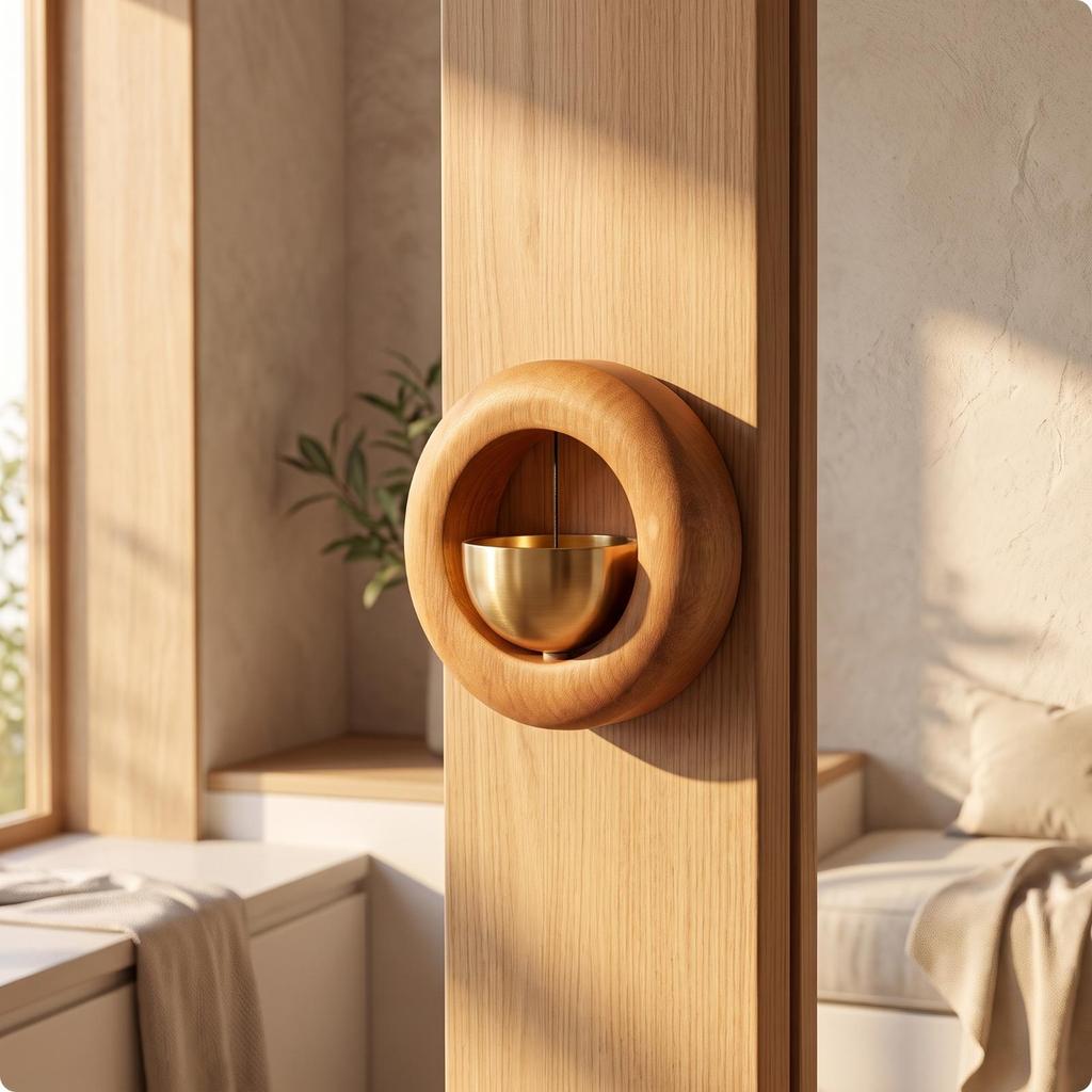 Wooden Door Chime with Metal Bell Small Entry Notification Gentle