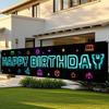 Nuxovilar Happy Birthday Yard Banner - 78.7x17.7 Inch Brick Wall with Colorful String Lights,Happy Birthday Yard Design, Outdoor/Indoor Giant