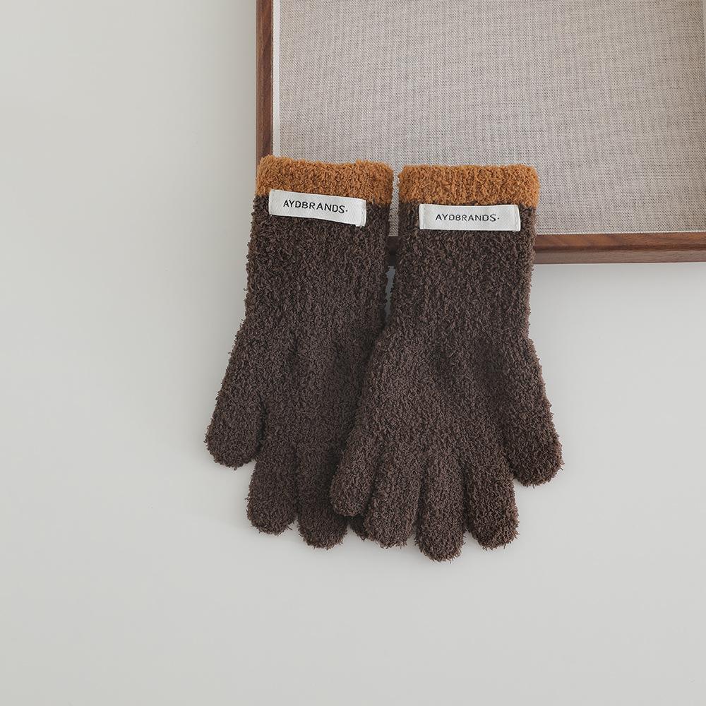 Children Gloves New Winter Lovely Coral Fleece Patchwork Letter Warm Baby Mittens Soft Full Finger Gloves Autumn Kids Gloves