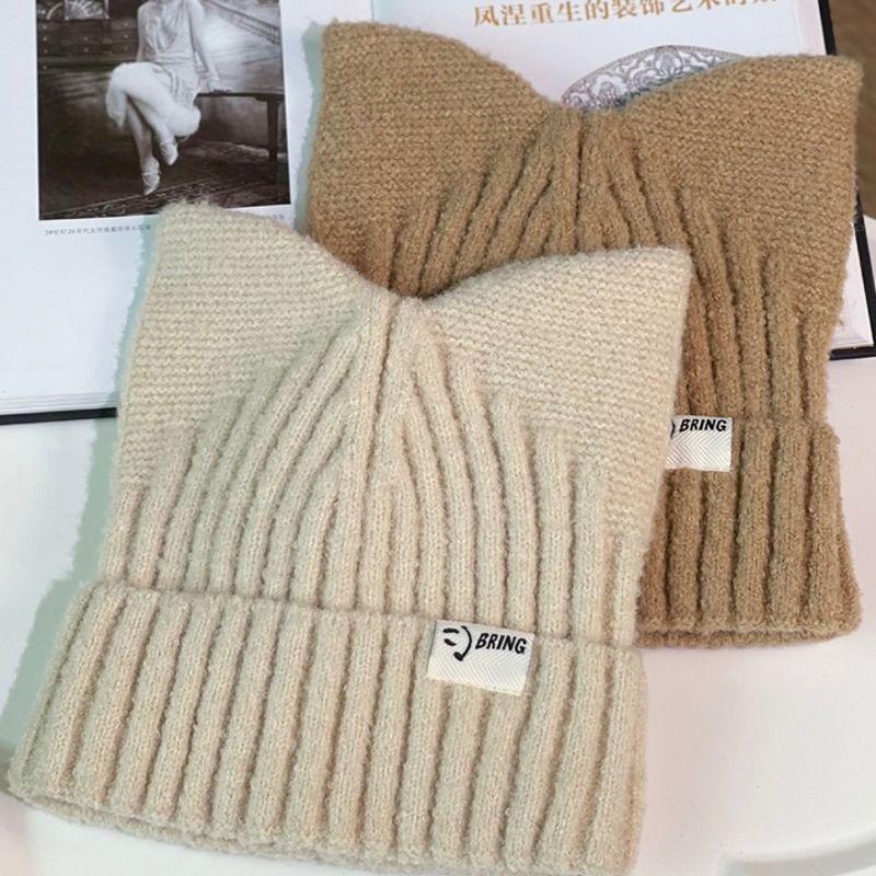 Cute Cat Ear Hat Women's Autumn and Winter Youth Warm Ear Protection Knitted Wool Hat Casual Versatile Crimped Headgear