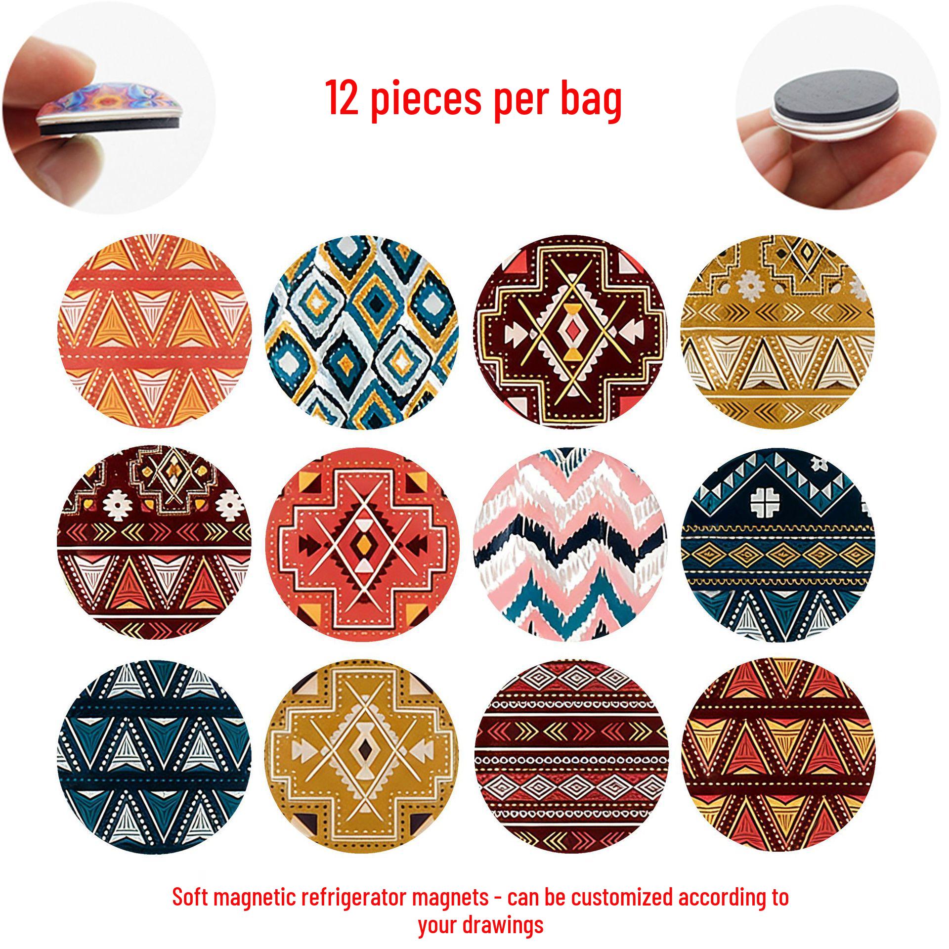 

Стеклянный магнит с традиционным геометрическим узором - Абстрактное текстурированное украшение для холодильника 25 mm Magnet Set of 12 (WYT471)