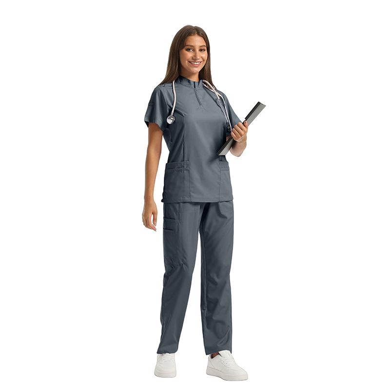 Damen Kurzarm Reißverschluss Scrub Set für Tierpflege, Krankenhaus, Arzt, Krankenschwester