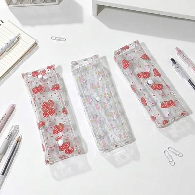 PVC Pencil Case Strawberry/Cherry Print Stationery Pouch Simple Pencil Pouch  Students Gift