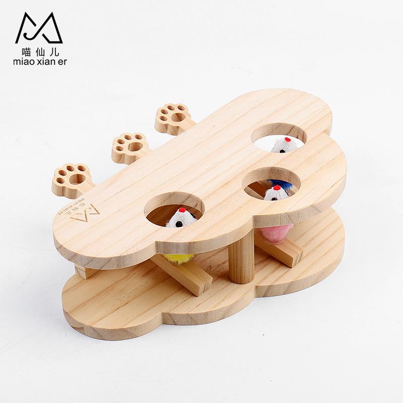 Cat Toys Interactive Whack-a-mole Solid Wood Toys for Indoor Cats Kitten Catch Mice Game