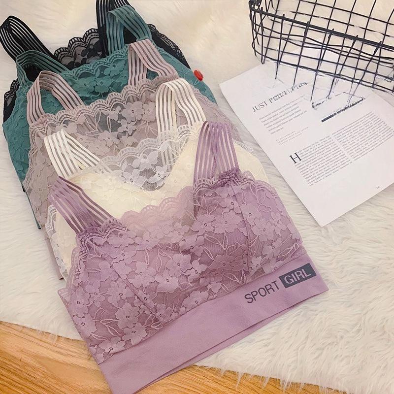 Lace Lingerie Bra for Women with Breast Pads Supports Side Breasts Plus Size Bra Vest Style Bandeau Top Strapless Bra