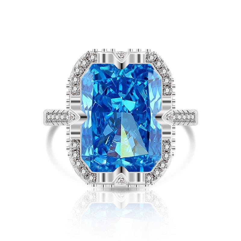 2026 Colored Treasure Ice Flower Cut Zircon Ring, European and American Fashion Luxury Inlaid Flash High Carbon Diamond Ring