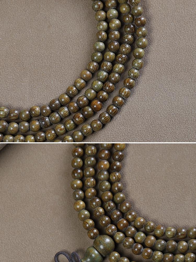 Green Sandalwood 4mm Multi-Turn Buddhist Beads Bracelet for Men & Women, Purple Light Rosary Jewelry