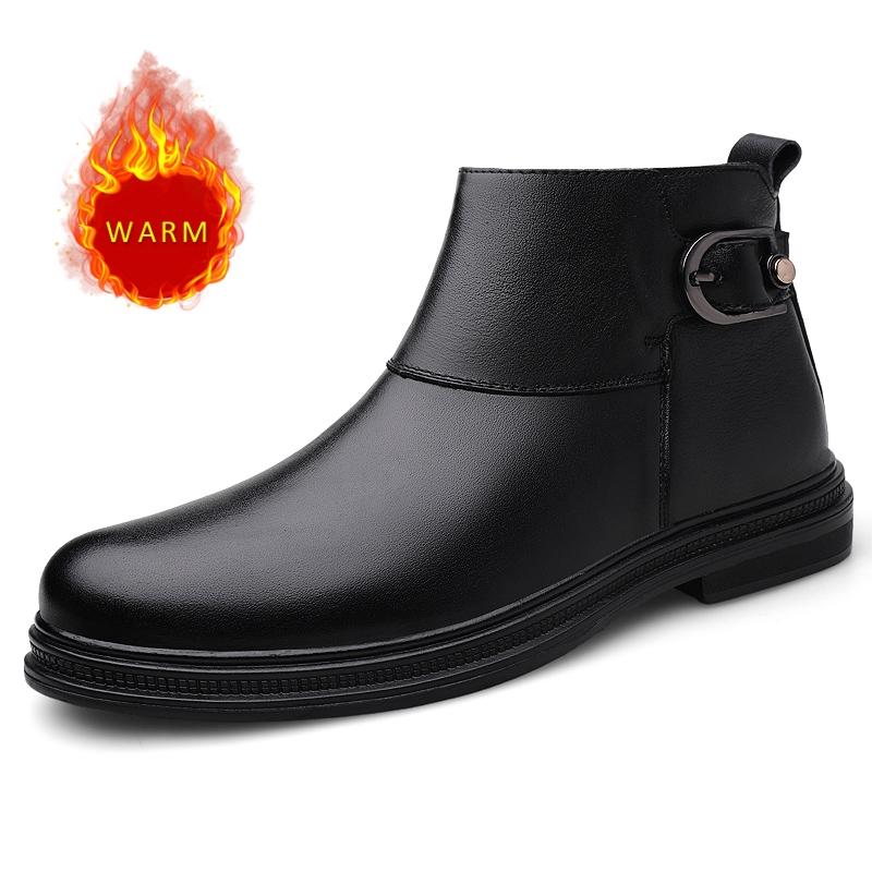 

Мужская повседневная обувь из натуральной кожи в британском стиле, зимняя теплая обувь из плюша и хлопка, мужские офисные короткие ботинки, бесплатная доставка 46