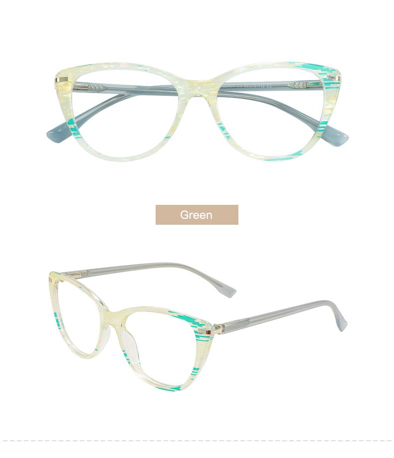 

TR90 Women Cat Eye Glasses Frame Acetate Temples Transparent Pink Spectacle With Spring Hinge For Prescription Lenses зелёный